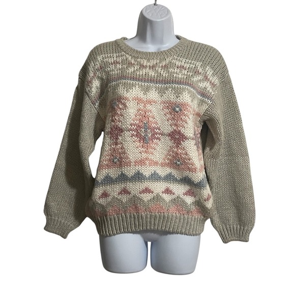 Currants Sweaters - Currants Hand‎ Loomed Sweater Vintage Knit Patterned Pullover Cozy L